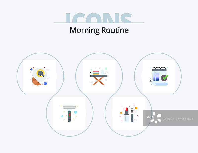 5个扁平图标组成的早晨例行程序，图标设计标记图片素材