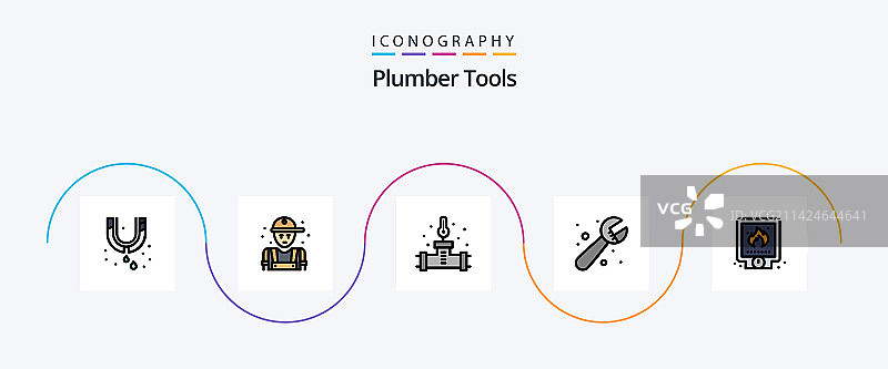 水管工线性填充扁平风格5图标包图片素材