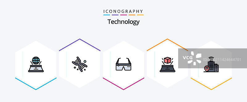 包含25个填充线性图标的技术图片素材