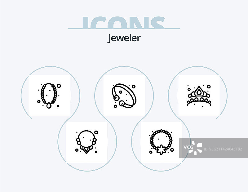 金色珠宝首饰线性图标包，5个图标设计图片素材