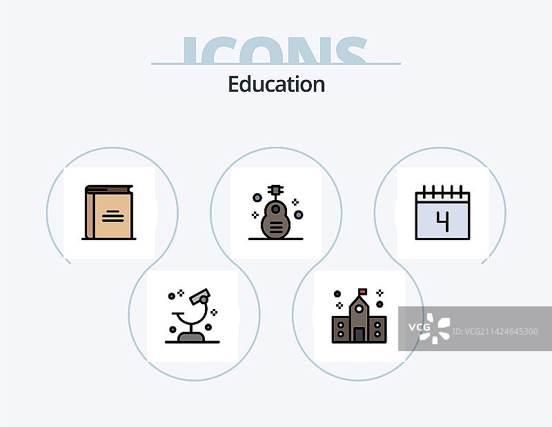 教育线条填充图标包5个设计图片素材
