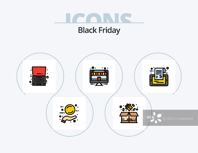 黑色星期五线性填充图标包5个图标设计图片素材