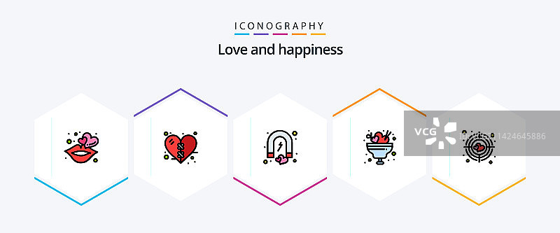 包含目标冰块的25个填充线爱心图标包图片素材