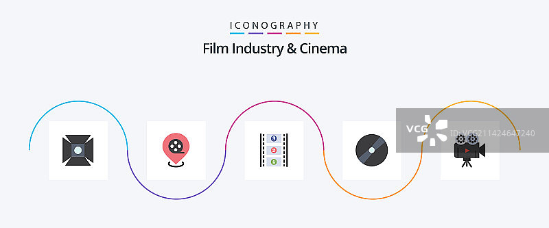 包含投影仪的电影院5个扁平图标包图片素材