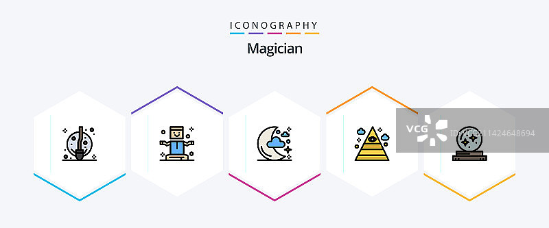 魔术师25个填充线性图标包图片素材