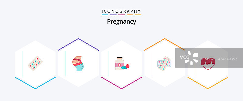 包含平板电脑的25个扁平怀孕图标包图片素材