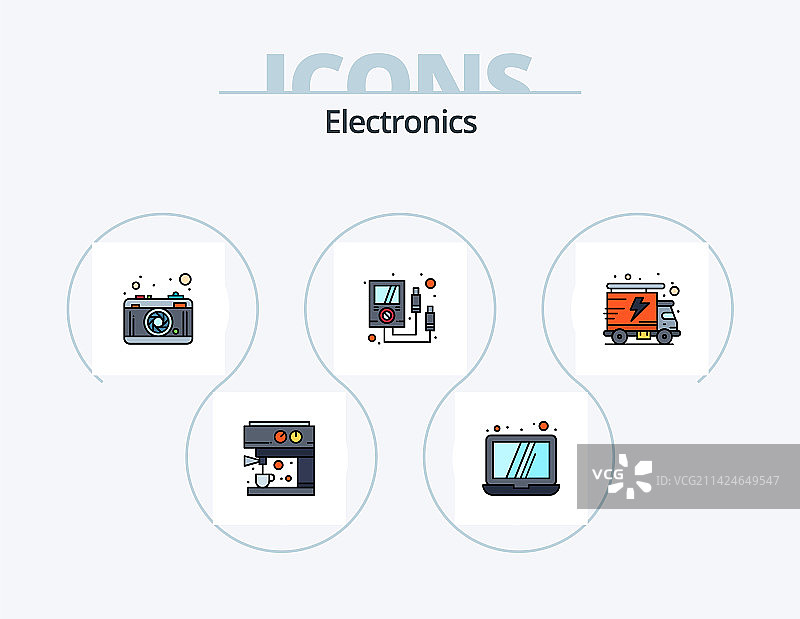 电子产品线性填充五图标包设计图片素材
