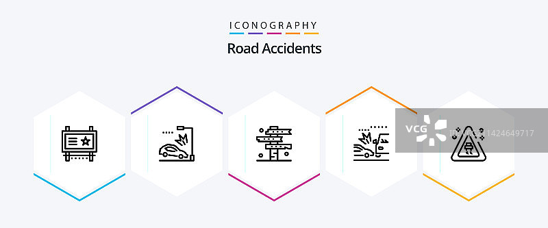 包含碰撞的25个道路交通事故线性图标包图片素材