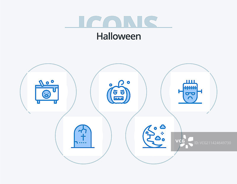 万圣节蓝色图标套装：5款南瓜图标设计图片素材