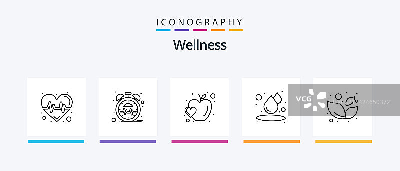 包含沙拉的5个健康生活方式线性图标合集图片素材