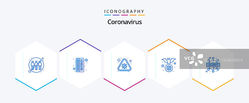 包含病毒的25个蓝色新型冠状病毒图标包图片素材