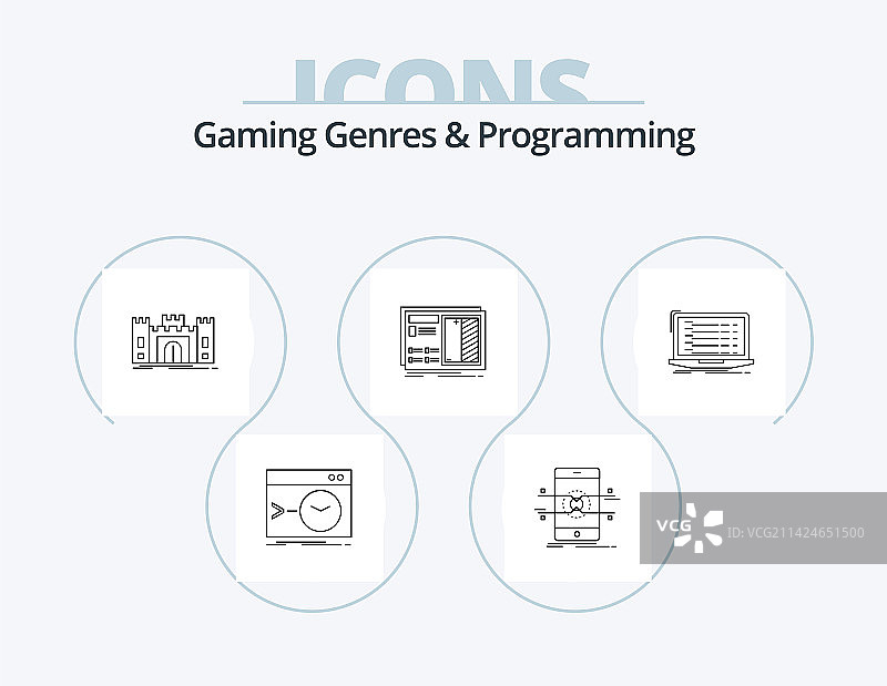 游戏类型与编程线条图标包5图片素材