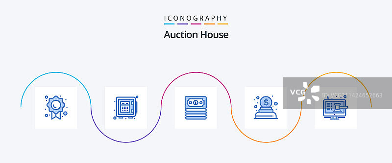 包含在线拍卖的蓝色5图标包图片素材