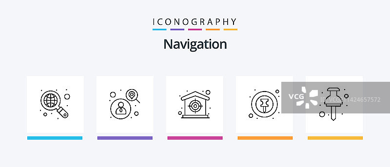 包含路标图钉的导航线条5图标包图片素材