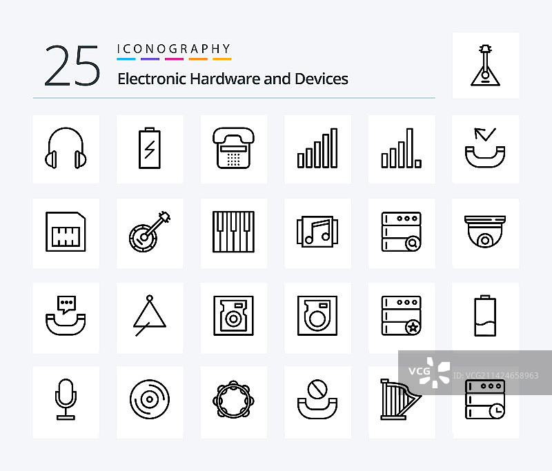 包含信号的设备25个线条图标包图片素材