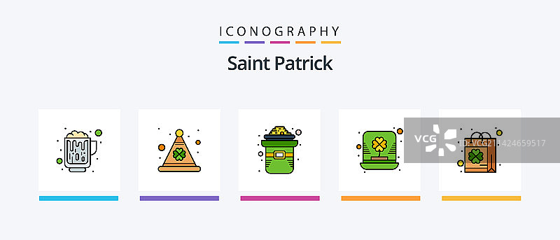 圣帕特里克节填充线条5图标包，包括图片素材