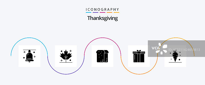 感恩节字形5个图标包，包括图片素材