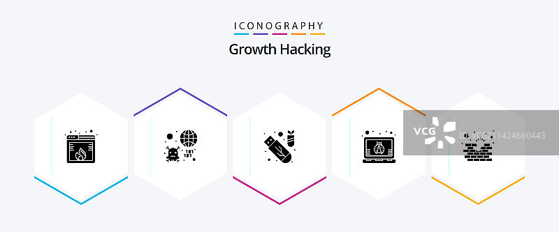 包含砖块笔记本电脑的25个字形黑客图标包图片素材
