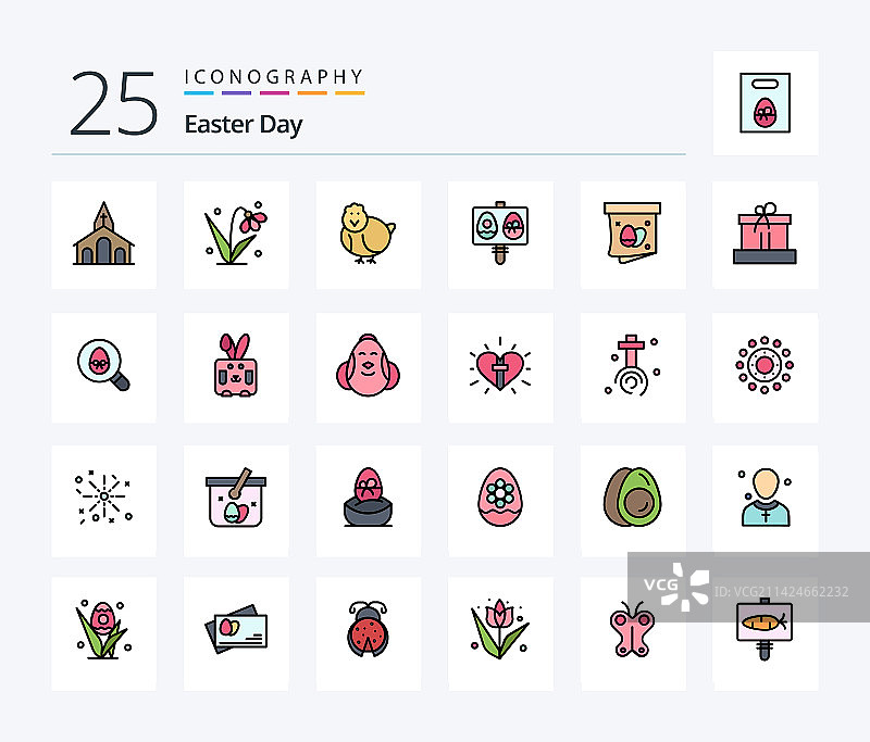 复活节25个线性填充图标包，包含彩蛋图片素材