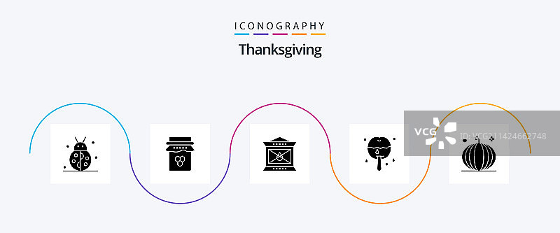 感恩节字形5个图标包，包括图片素材