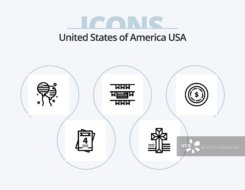 美国线条图标包，含5个图标设计元素图片素材