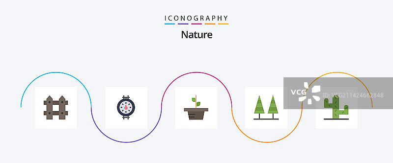 自然扁平风格图标套装（含沙漠树）图片素材