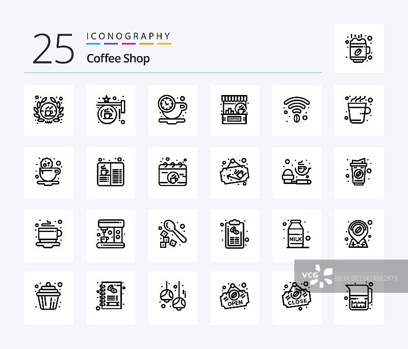咖啡店线性图标包（包含店铺元素）图片素材