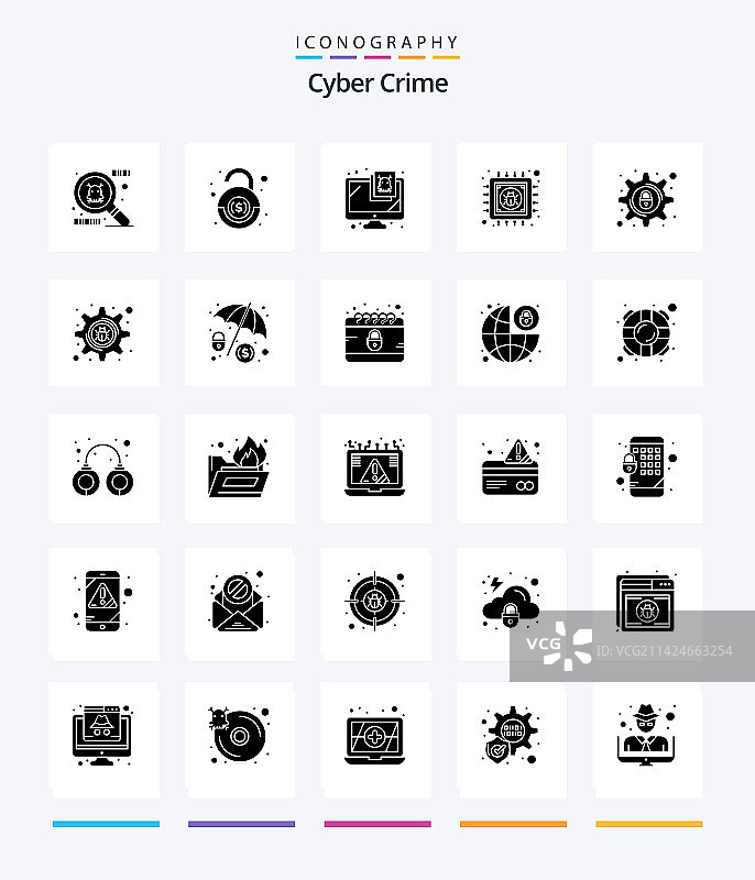 创意网络犯罪25个字形黑色图标图片素材
