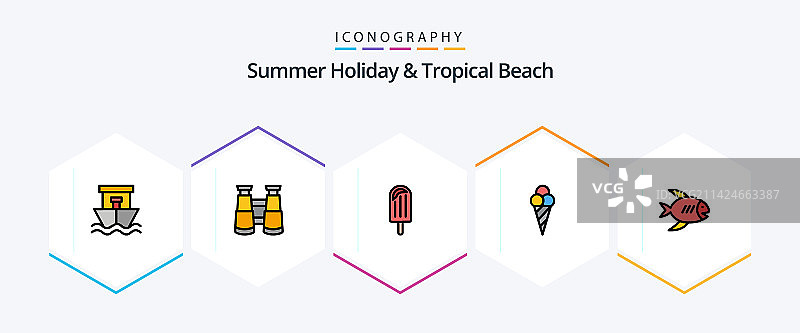 海滩25填充线图标包，包括海岸线图片素材