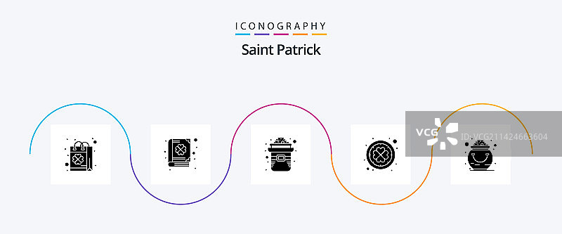 圣帕特里克节字形5图标包，包含幸运元素图片素材