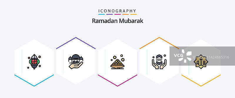包含伊斯兰教的斋月25个填充线条图标包图片素材