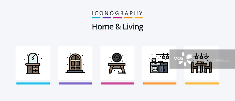家居生活线性填充图标包5个，包括图片素材