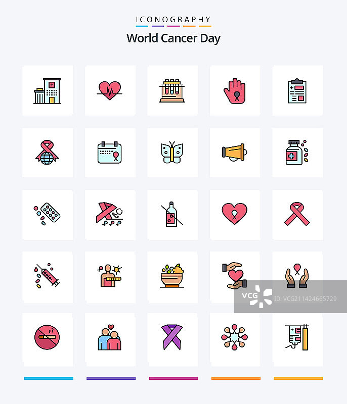 创意世界癌症日25线条填充图标图片素材
