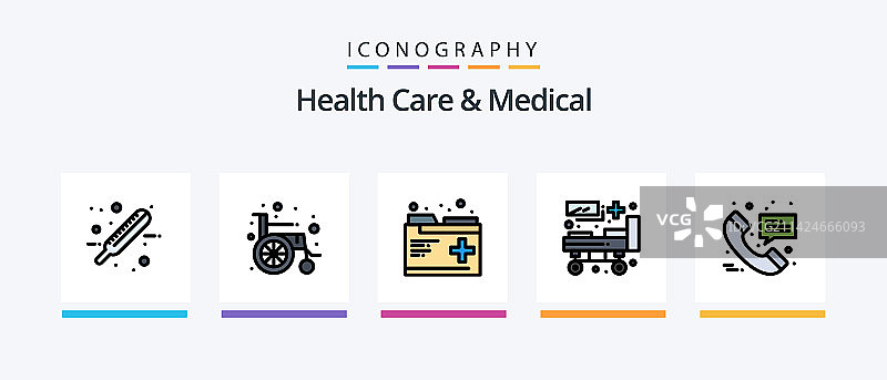 医疗保健线性填充图标包（5个图标）图片素材