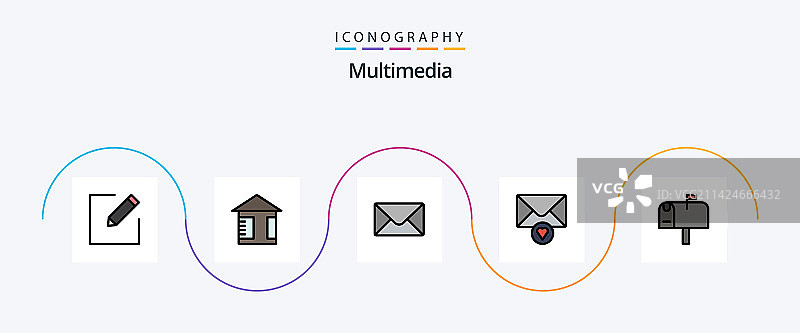 包含的多媒体线性填充扁平风格5图标包图片素材