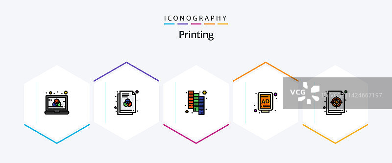 包含目标的25个填充线条打印图标包图片素材