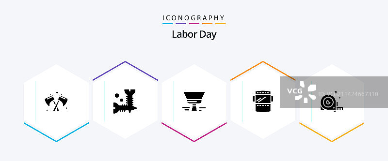 包含防护的劳动节25个字形图标包图片素材
