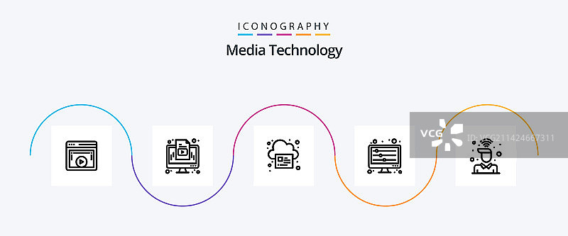 媒体技术线条5图标包，包含书桌图片素材
