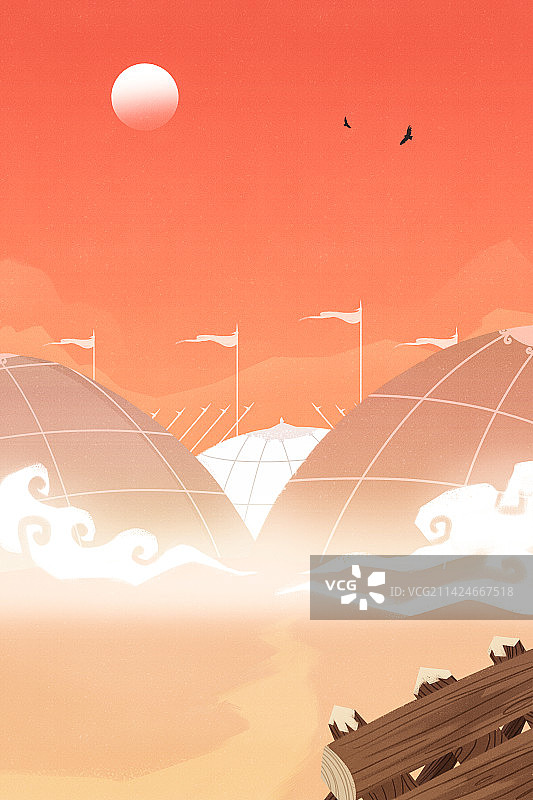 古代战场安营扎寨风景背景插画图片素材