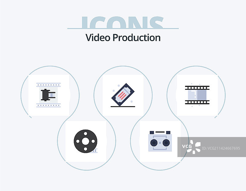 视频制作扁平图标包5个图标设计图片素材