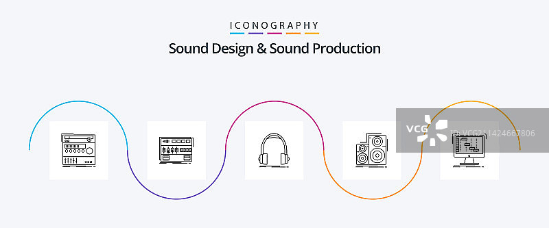 声音设计和声音制作线性图标（5个）图片素材