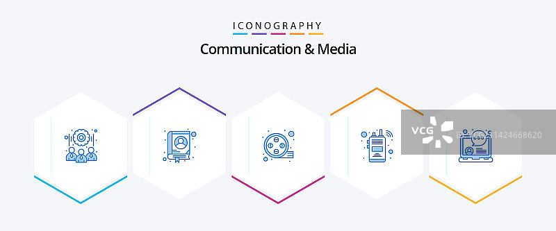 通讯与媒体蓝色图标包（25个）图片素材