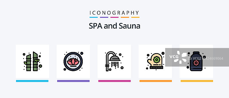 包含水疗的桑拿线性填充5图标包图片素材
