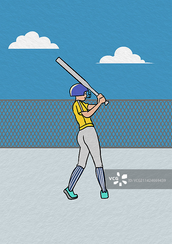 可爱小清新温馨浪漫户外锻炼健身运动打棒球时尚装饰画插画图片素材