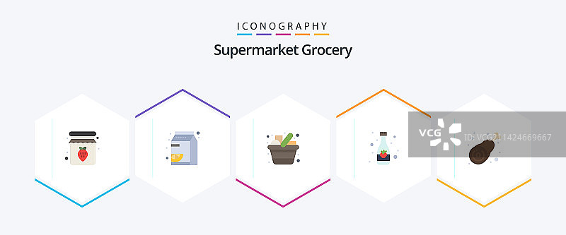 包含鸡腿的25个扁平风格食品图标图片素材