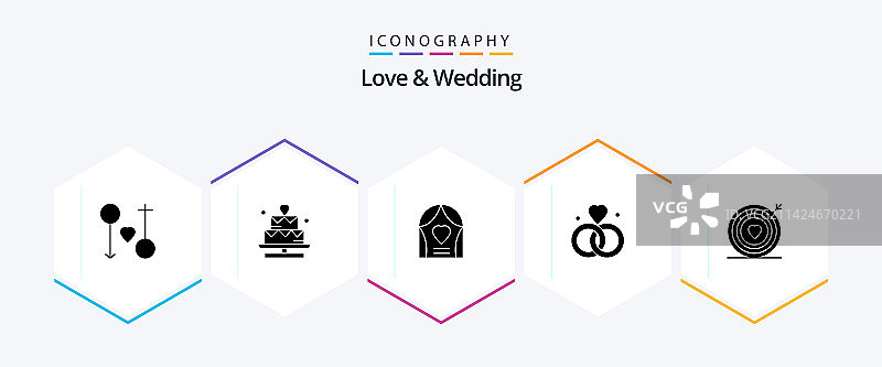 爱与婚礼相关25个字形图标包，包含V图片素材