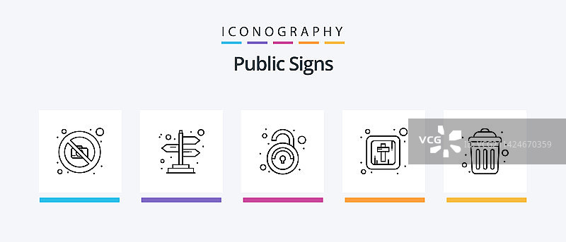 包含公共设施的公共标志5个线性图标包图片素材