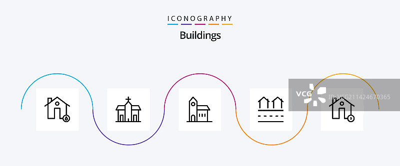 包含美元的建筑线条图标包5图片素材