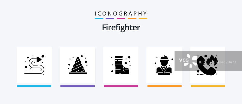消防员紧急救援线形图标，5个图片素材