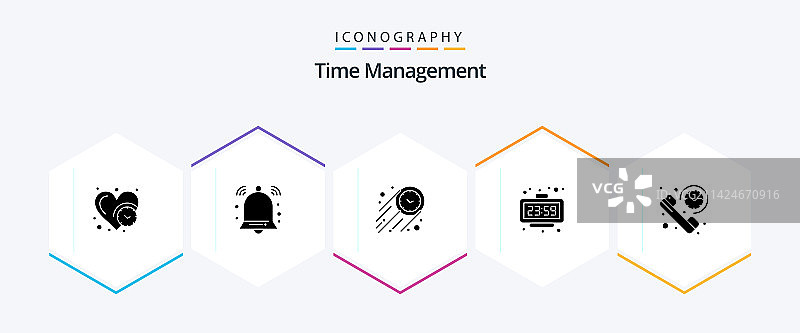 时间管理25字形图标包，包含呼叫图片素材